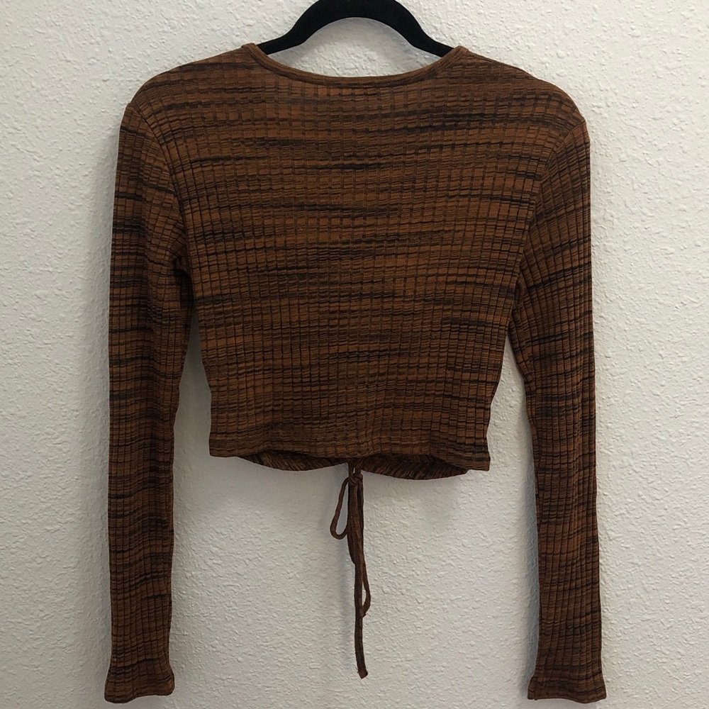 Zara Brown Ribbed Ruched Front Crop Top - Picture 4 of 5